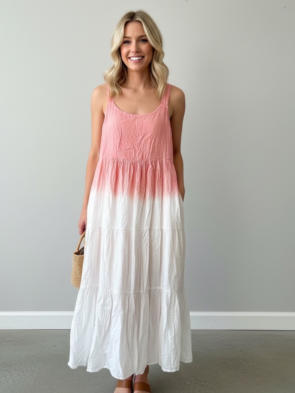 Sleeveless Pink to White Ombre Maxi Dress Size XXL - Picture 2 of 9